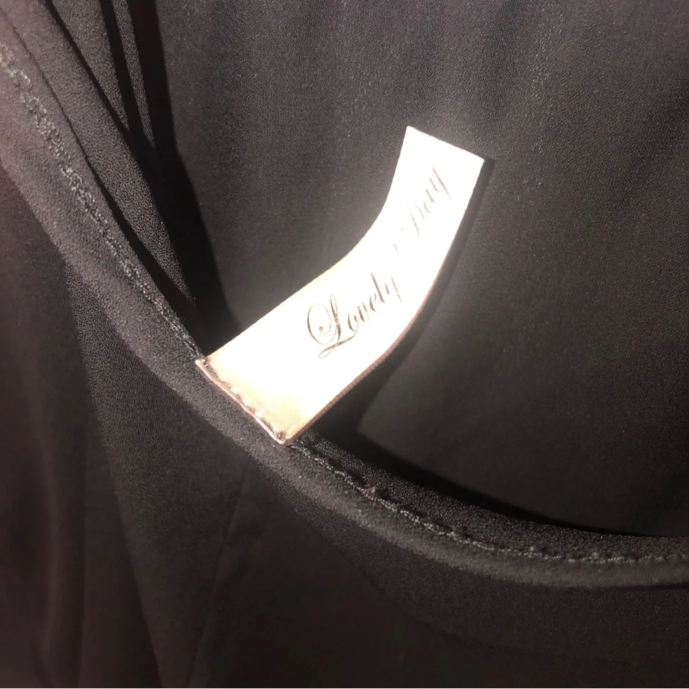 Lovely Day Top S Black Sheer Off Shoulder Cross Strap Back Slit Flare Sleeve VTG